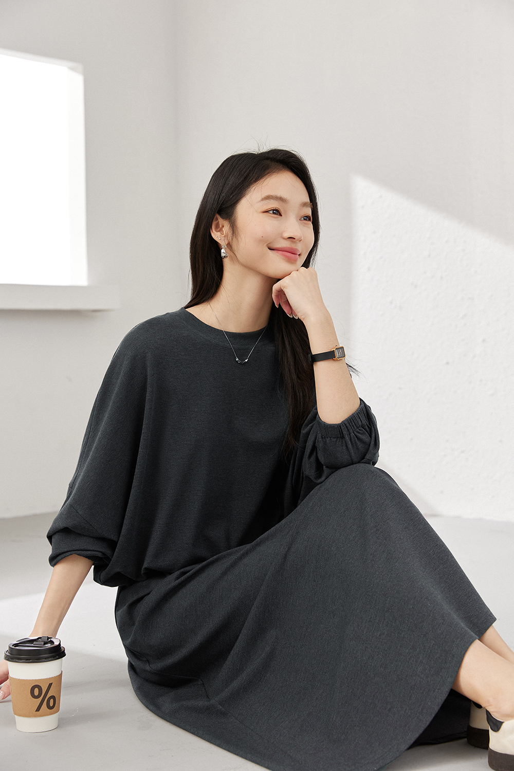 Charcoal Knit Top & A-Line Skirt Coordinated Set-VIMLYSTORE