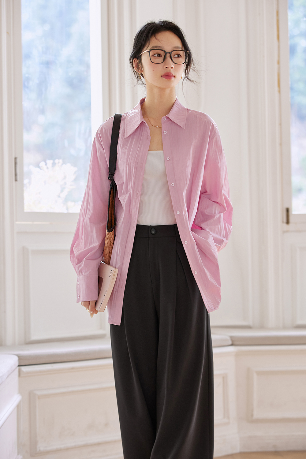 French-Inspired Dropped-Shoulder Oversized Shirt-VIMLYSTORE