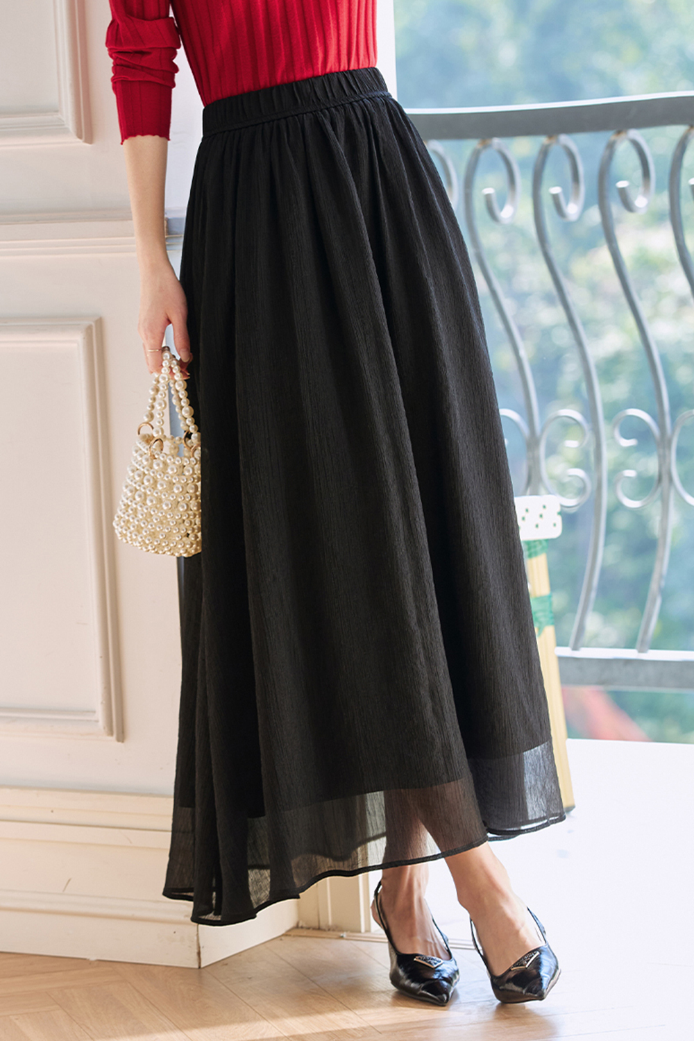 Texture Sense High-waisted A-line Skirt