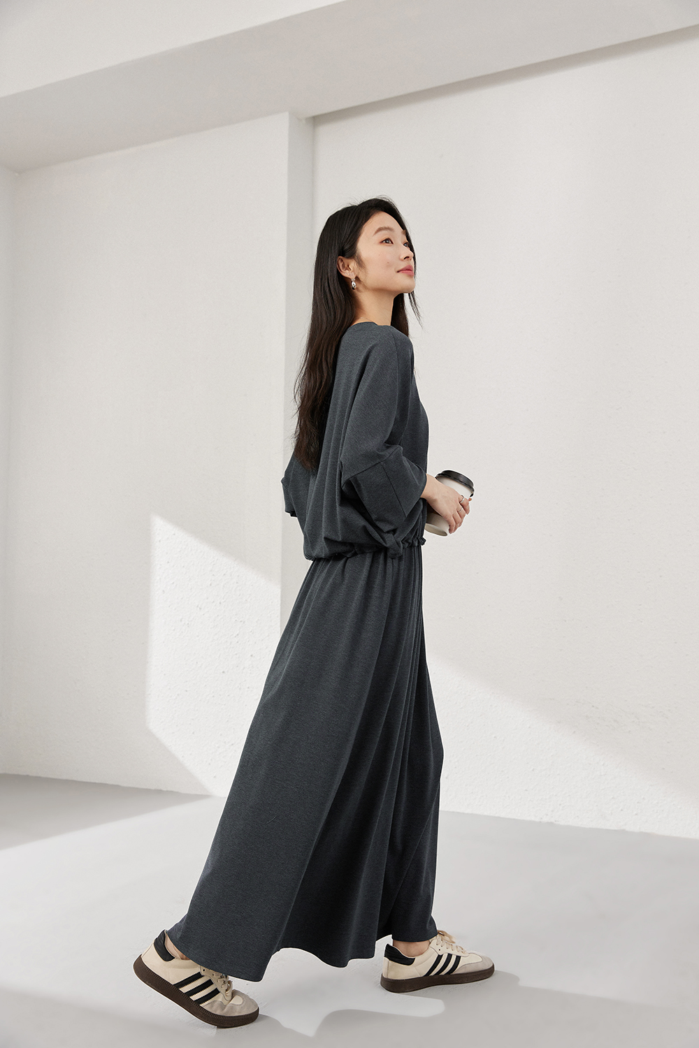 Charcoal Knit Top & A-Line Skirt Coordinated Set-VIMLYSTORE