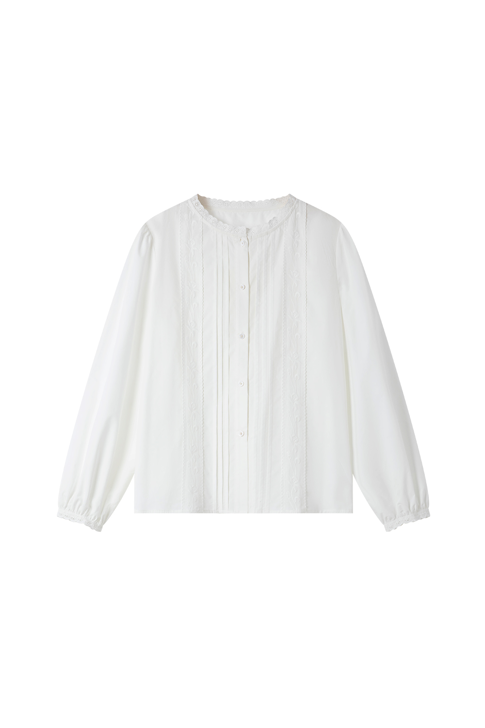 Peter Pan Collar Cotton Blouse with Lace Trim-VIMLYSTORE
