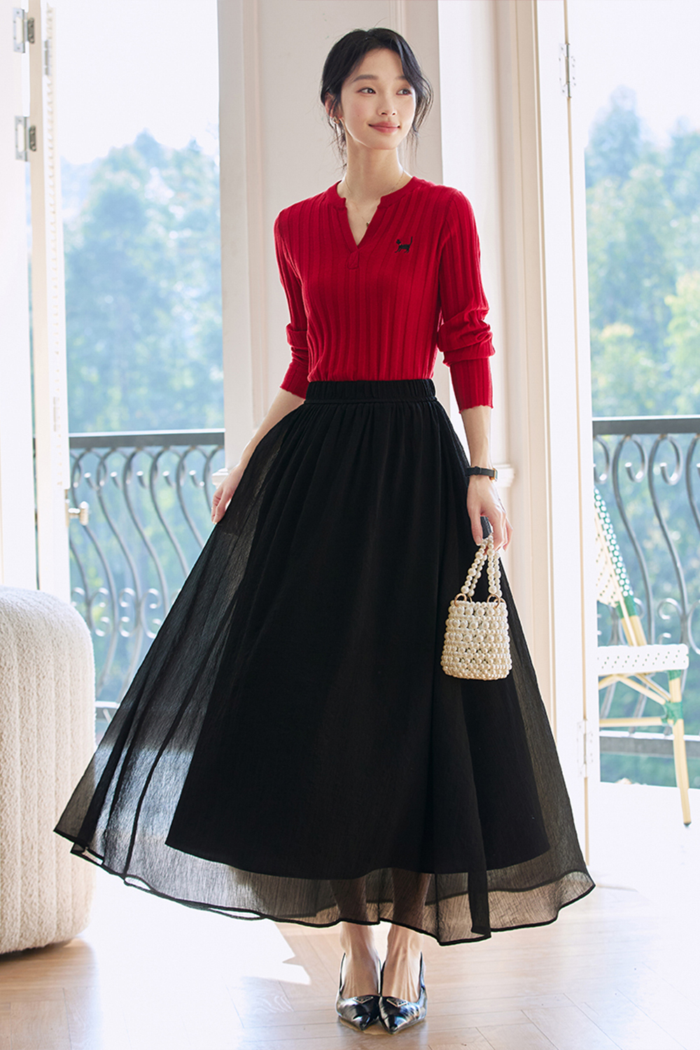 Texture Sense High-waisted A-line Skirt