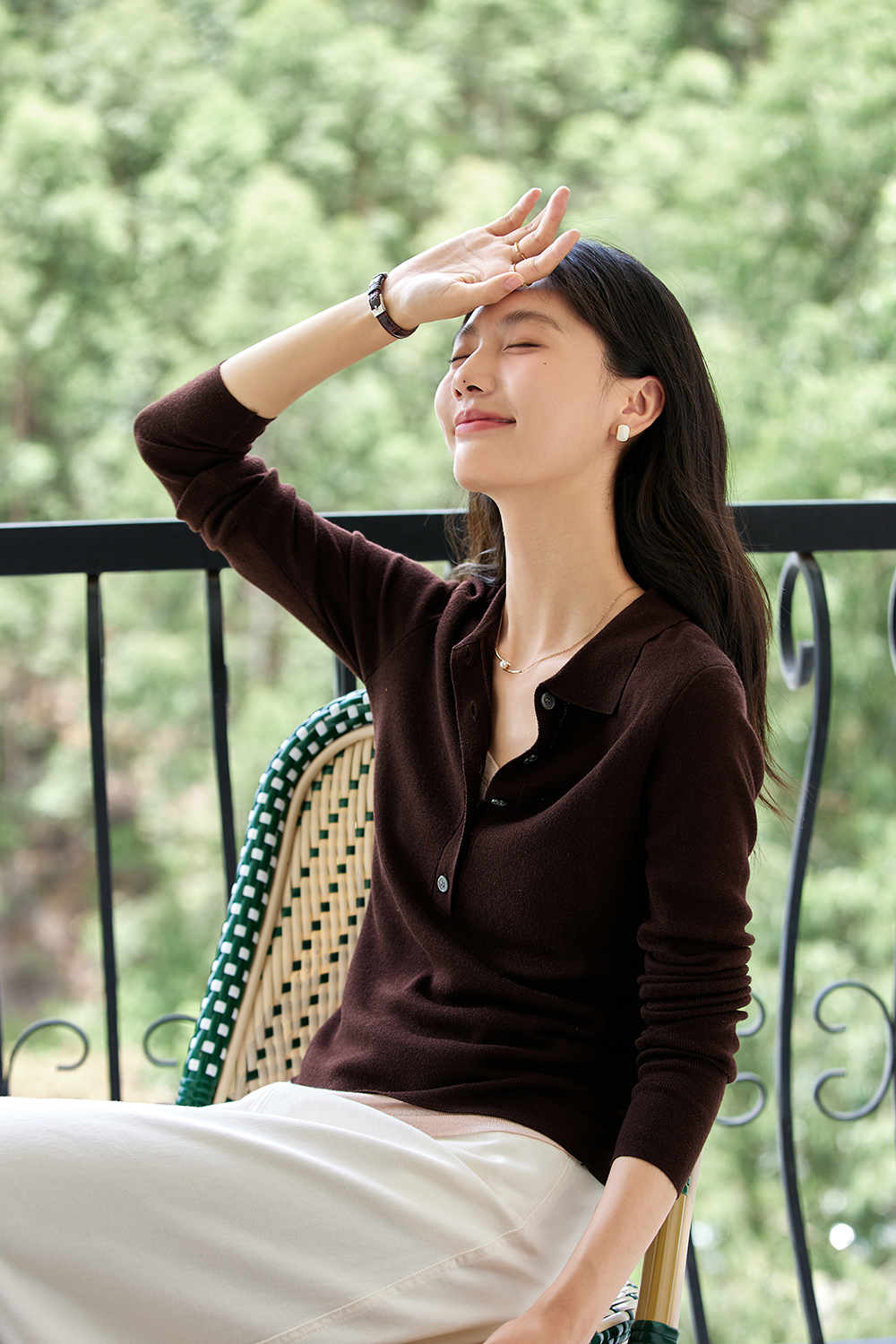 Faux Layered Polo-Neck Relaxed Knit-VIMLYSTORE