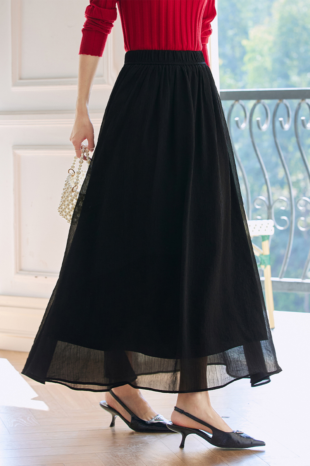 Texture Sense High-waisted A-line Skirt