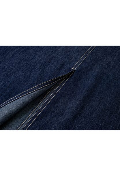 Retro Denim Dress with Lace Sleeves and Waist-Defining Silhouette-VIMLYSTORE