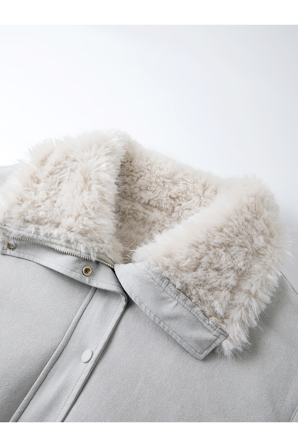 Fur Collar Shearling-Lined Short Coat