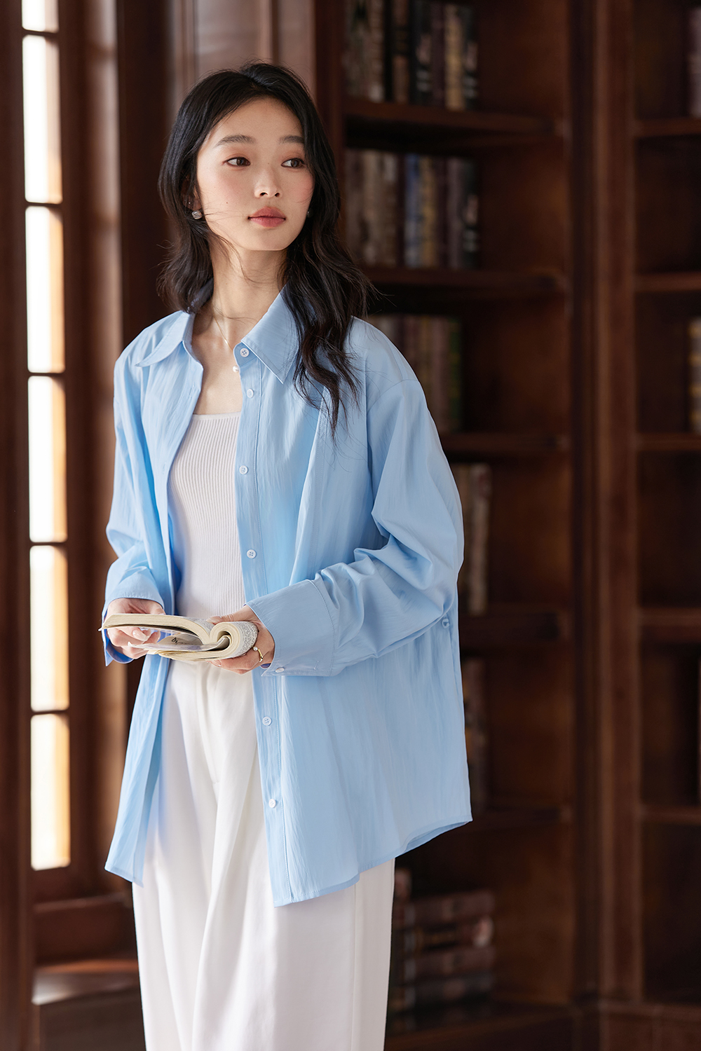 French-Inspired Dropped-Shoulder Oversized Shirt-VIMLYSTORE