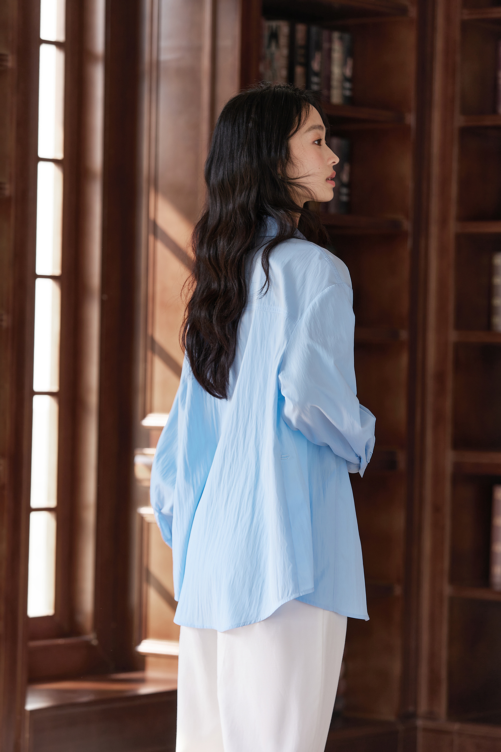 French-Inspired Dropped-Shoulder Oversized Shirt-VIMLYSTORE