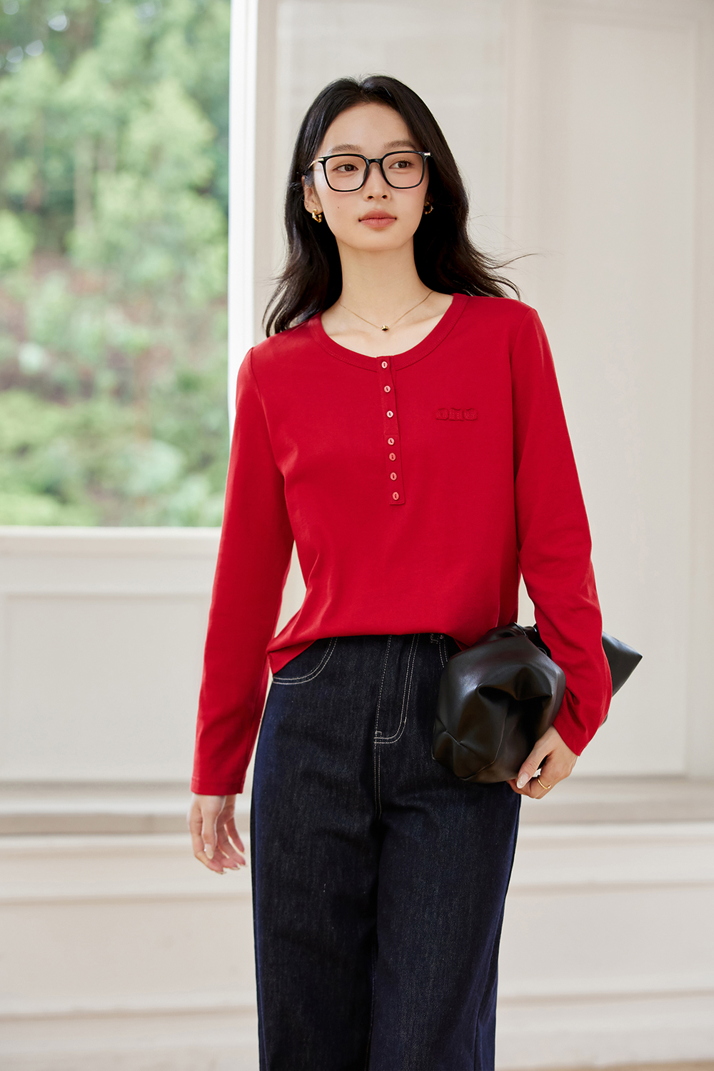 Letter Embroidery Long Sleeve T-Shirt-VIMLYSTORE