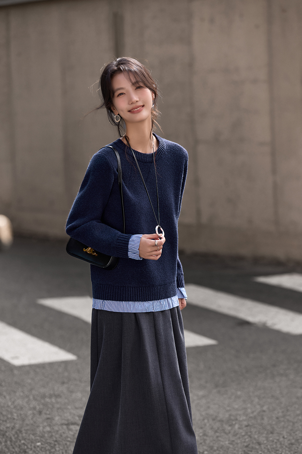 Striped Patchwork Fake Two-Piece Knit Top