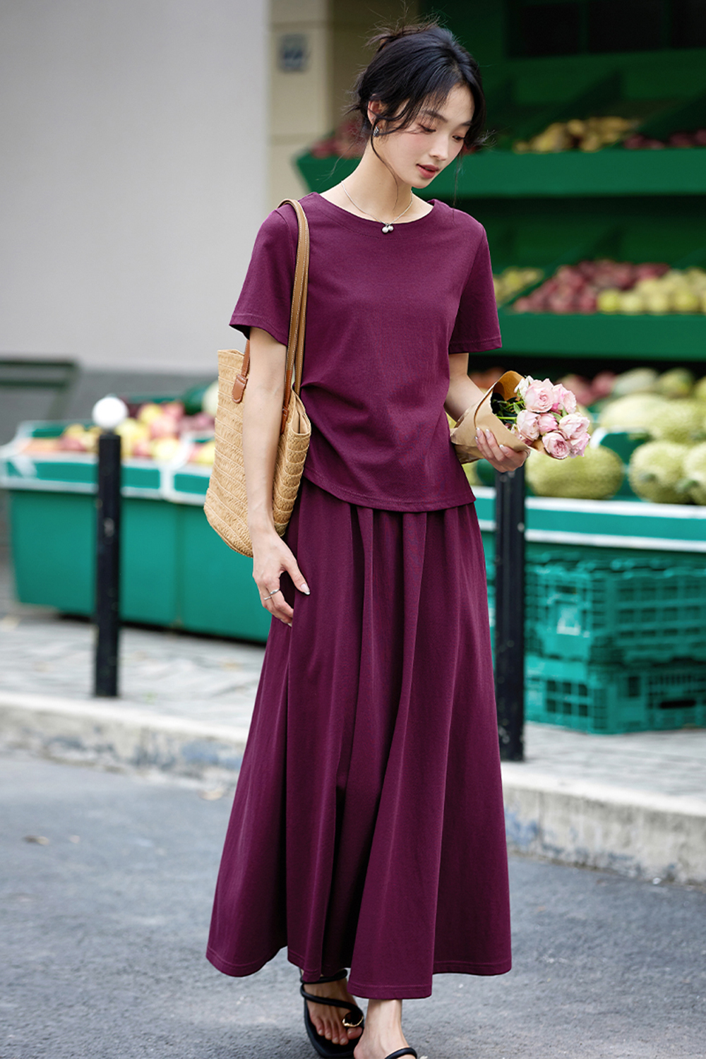 Irregular split Top and Long Swing Umbrella Skirt Casual Suit-VIMLYSTORE