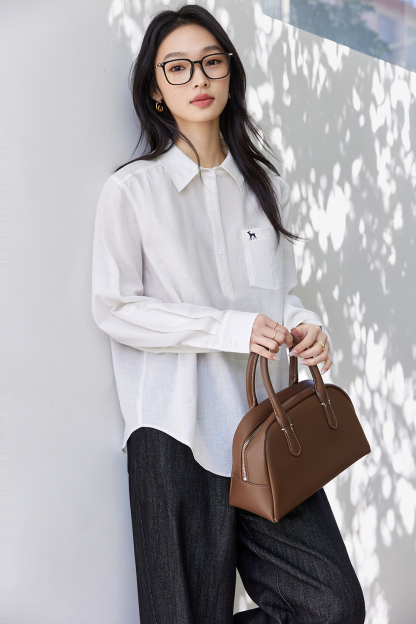 Deer-Embroidered Oversized Shirt for Stylish Commuting-VIMLYSTORE