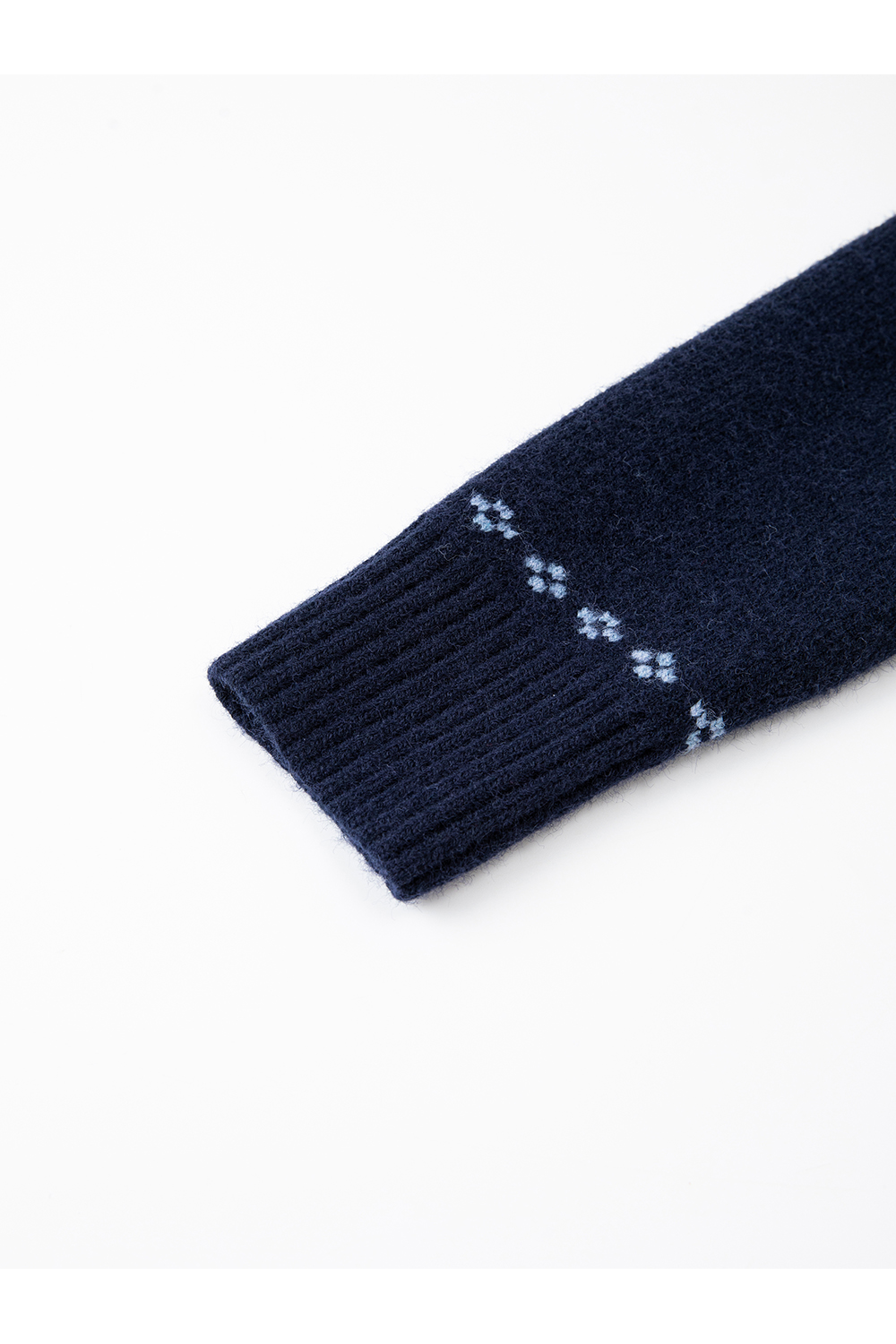 Navy Blue Jacquard Zippered Knitted Cardigan