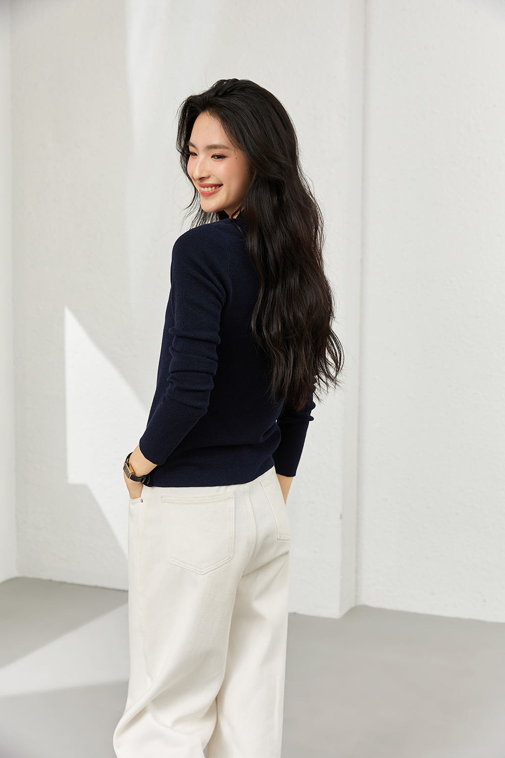 Faux Layered Polo-Neck Relaxed Knit-VIMLYSTORE