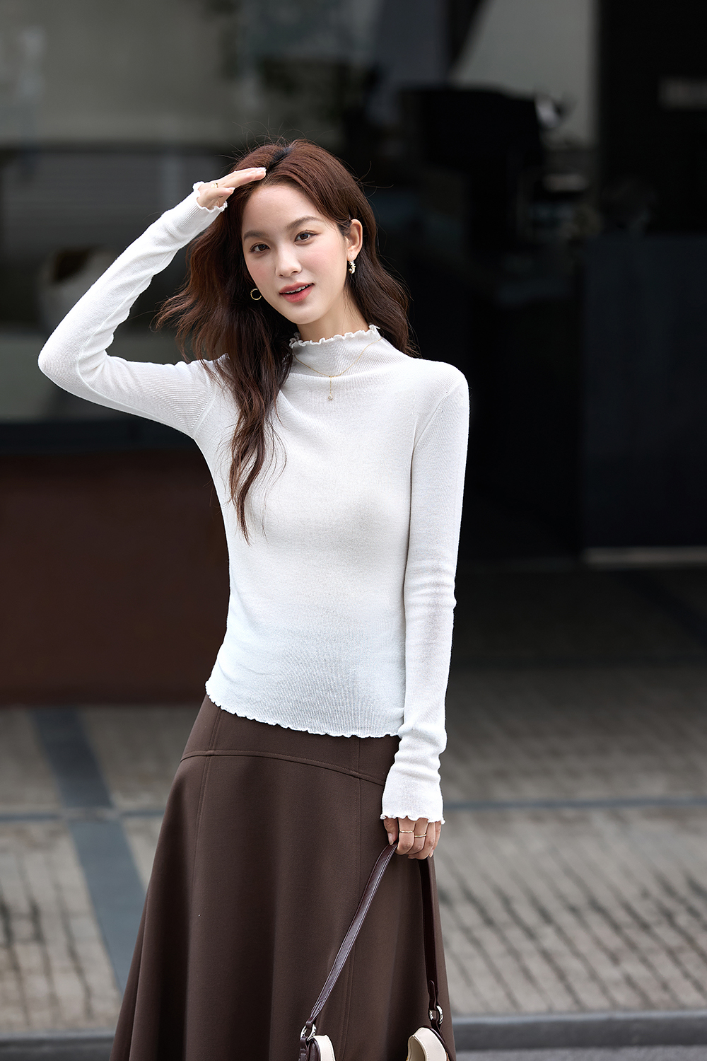 Wave Edge Mock Neck Slim-Fit Slimming Knit Sweater-VIMLYSTORE