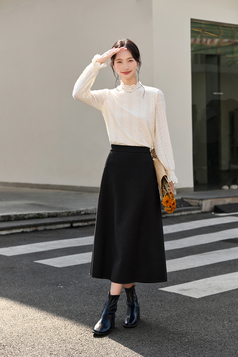 Elegant Light Wool Midi Skirt