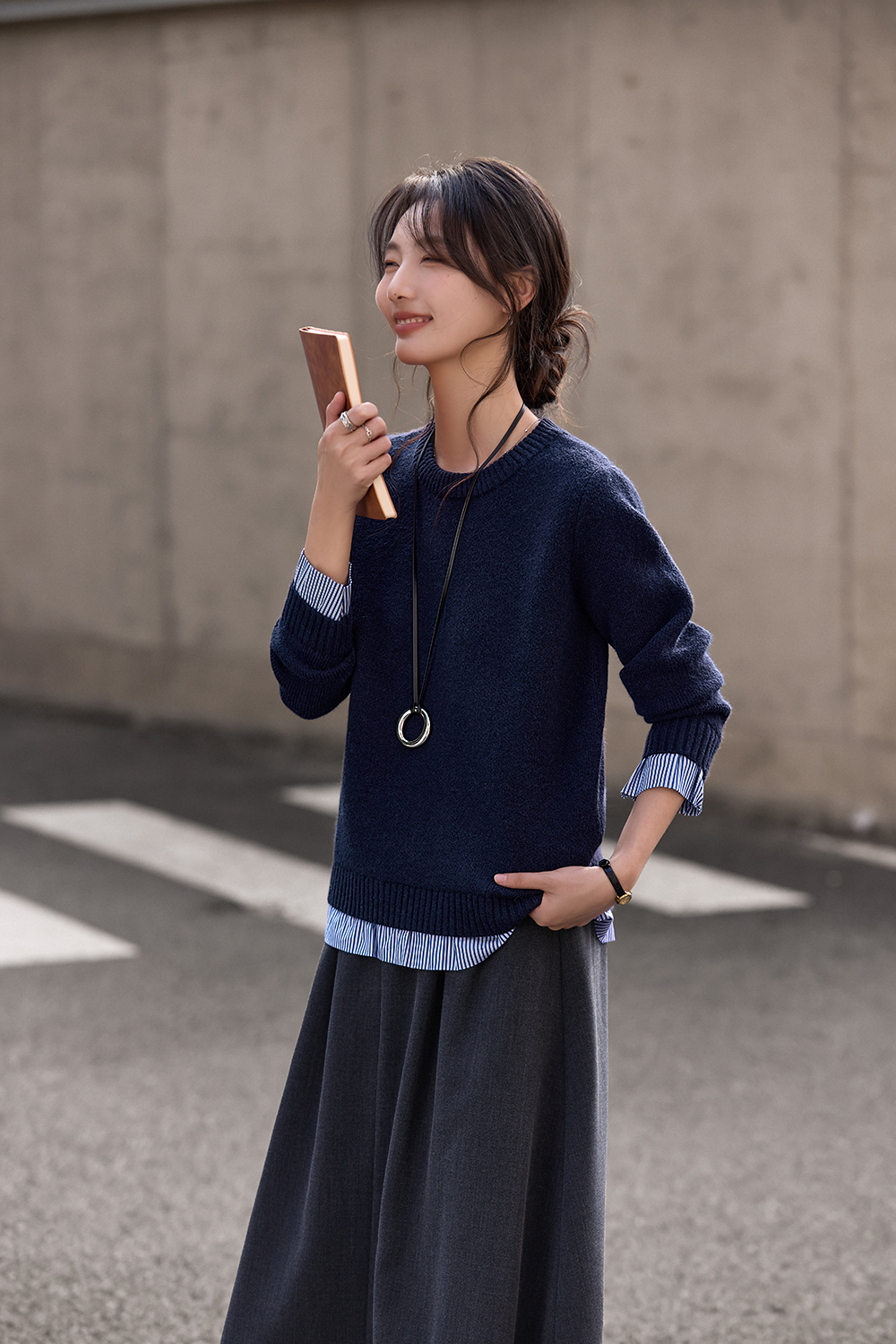 Striped Patchwork Fake Two-Piece Knit Top