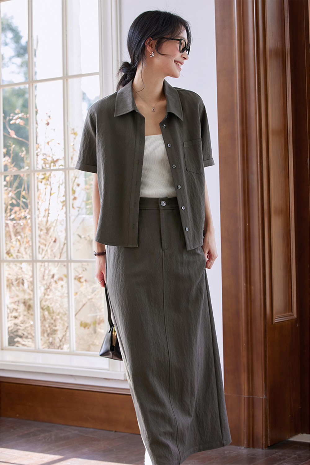 Fashion Casual Top and Straight skirt Suit