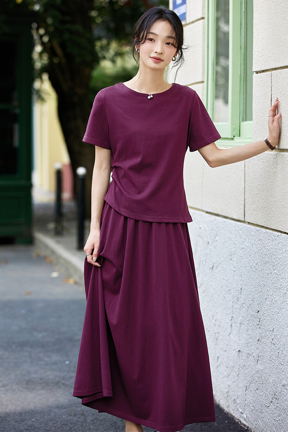 Irregular split Top and Long Swing Umbrella Skirt Casual Suit-VIMLYSTORE