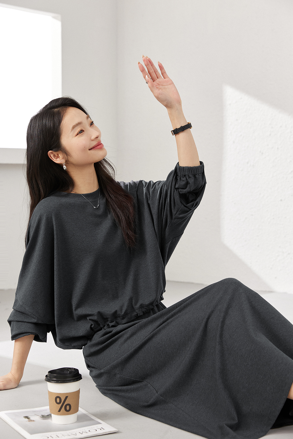 Charcoal Knit Top & A-Line Skirt Coordinated Set-VIMLYSTORE