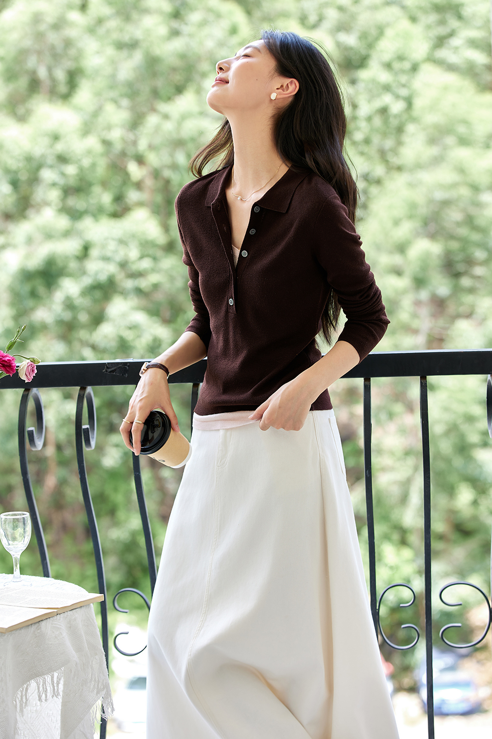 Faux Layered Polo-Neck Relaxed Knit-VIMLYSTORE