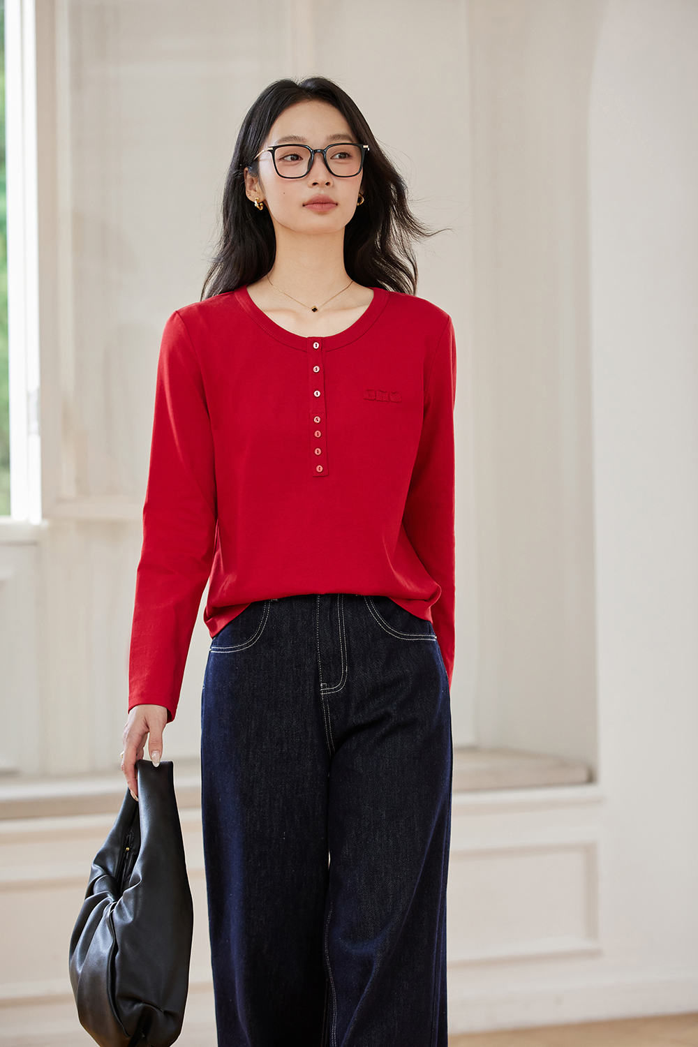 Letter Embroidery Long Sleeve T-Shirt-VIMLYSTORE