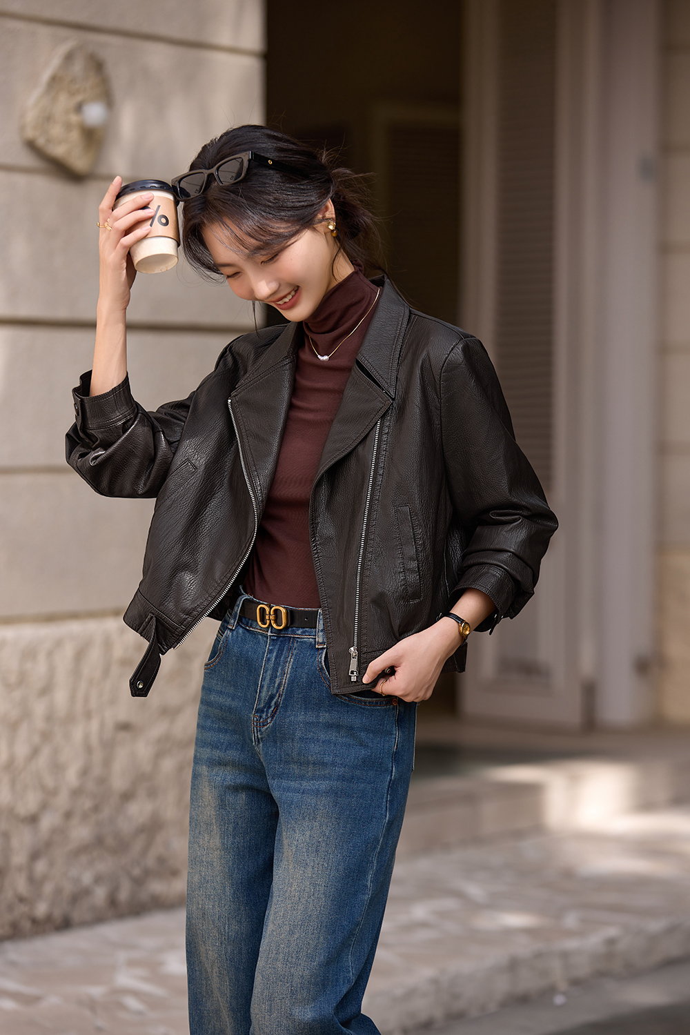 Biker Style Lapel Leather Jacket