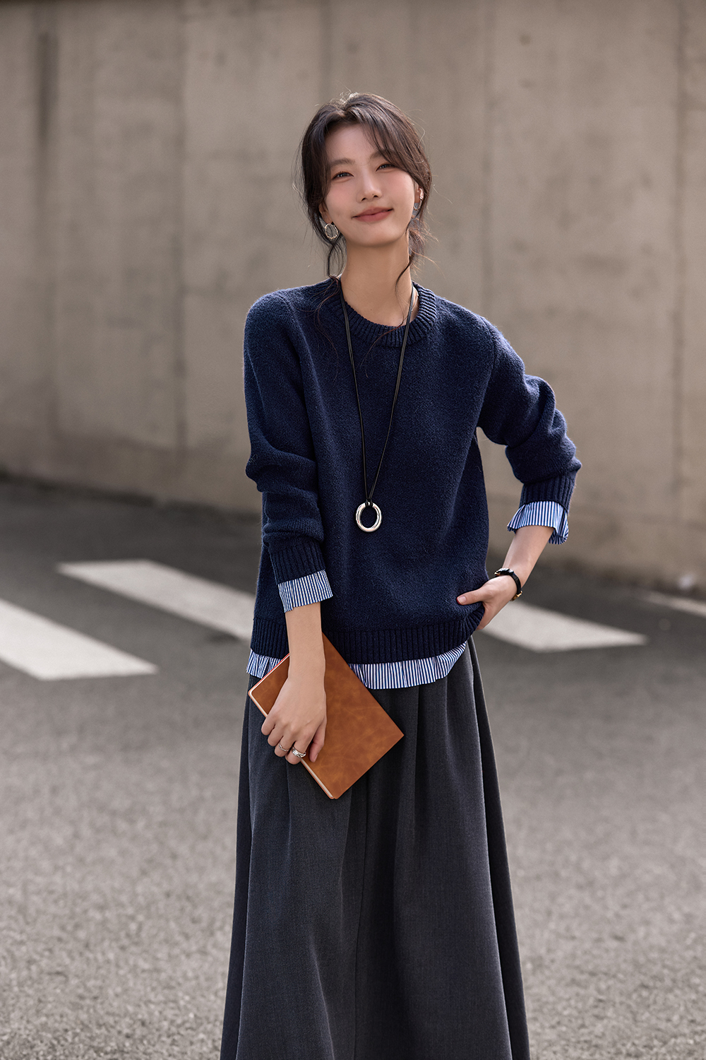 Striped Patchwork Fake Two-Piece Knit Top