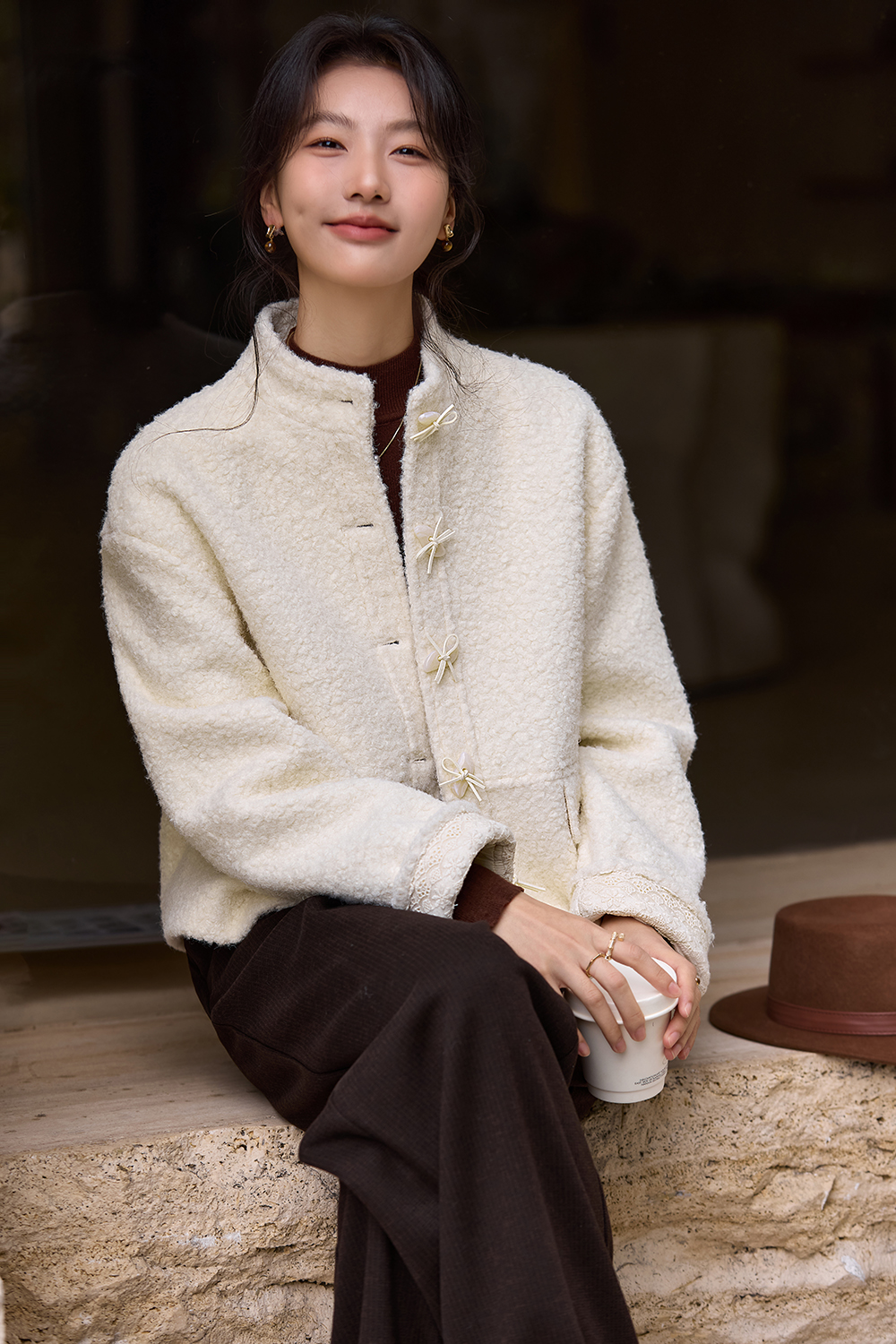 White Stand Collar Padded Coat