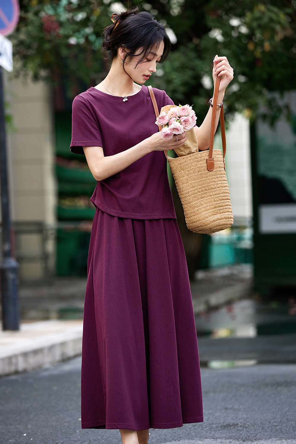 Irregular split Top and Long Swing Umbrella Skirt Casual Suit-VIMLYSTORE