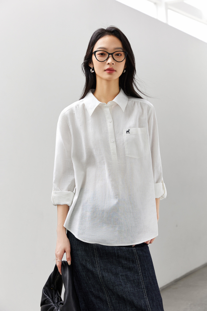 Deer-Embroidered Oversized Shirt for Stylish Commuting-VIMLYSTORE