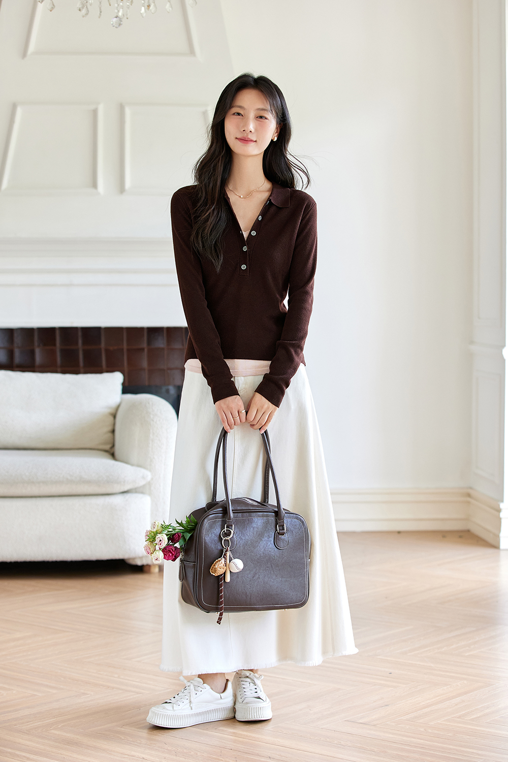 Faux Layered Polo-Neck Relaxed Knit-VIMLYSTORE