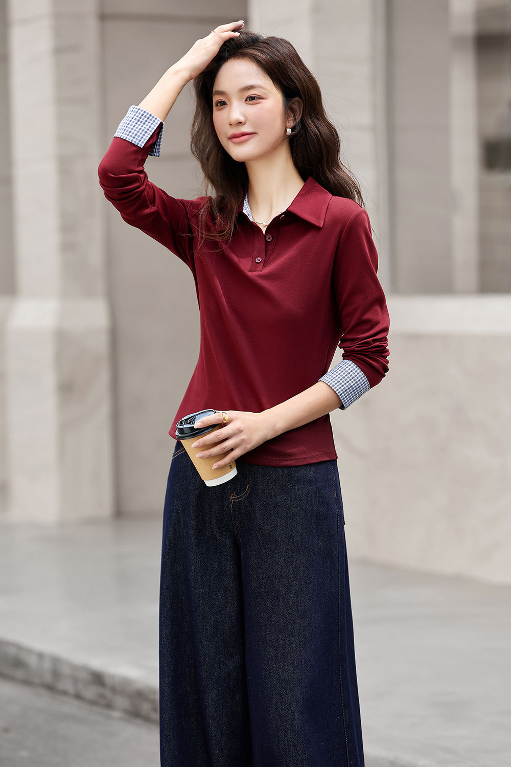 Patchwork Design Long Sleeve T-Shirt-VIMLYSTORE