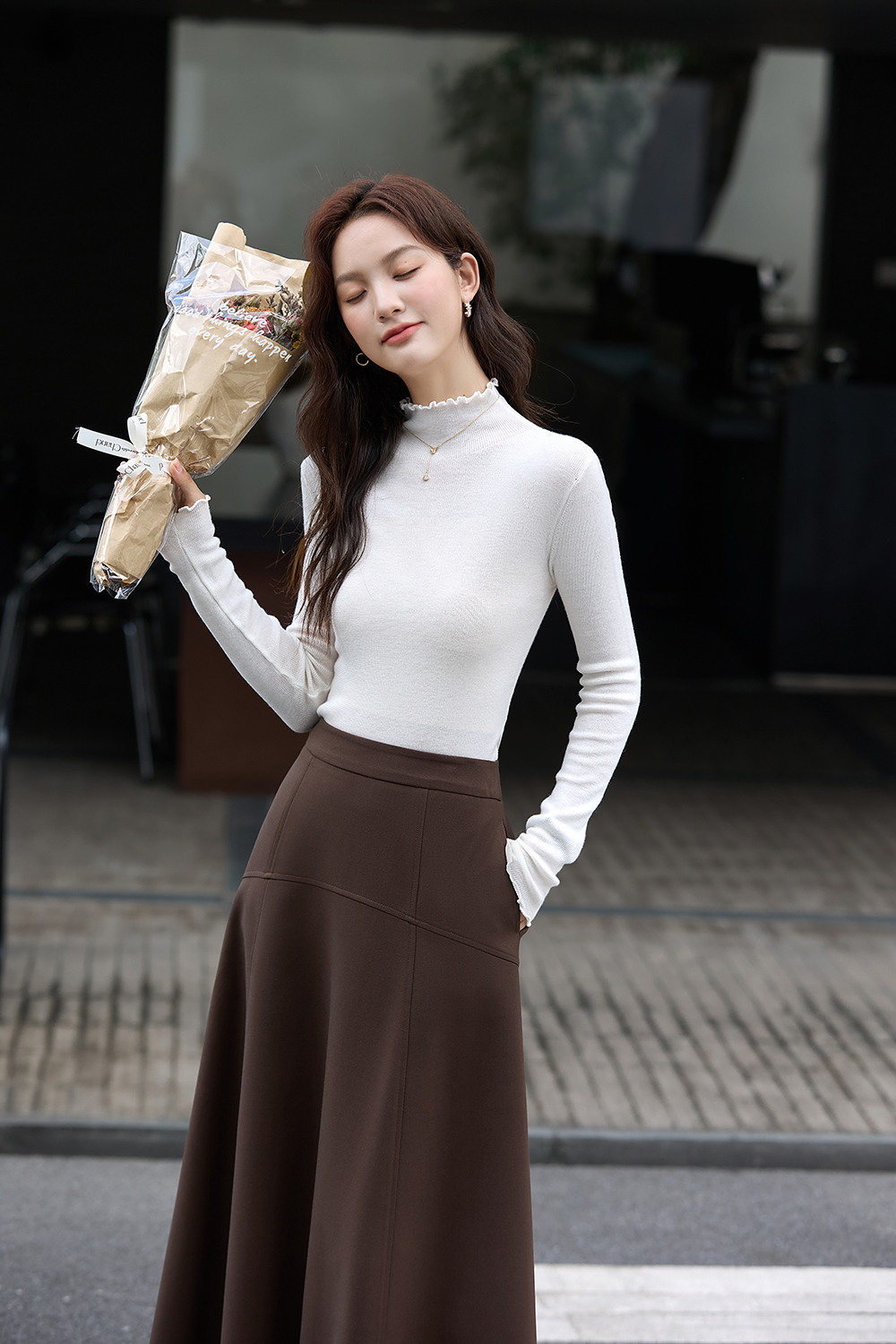 Wave Edge Mock Neck Slim-Fit Slimming Knit Sweater-VIMLYSTORE