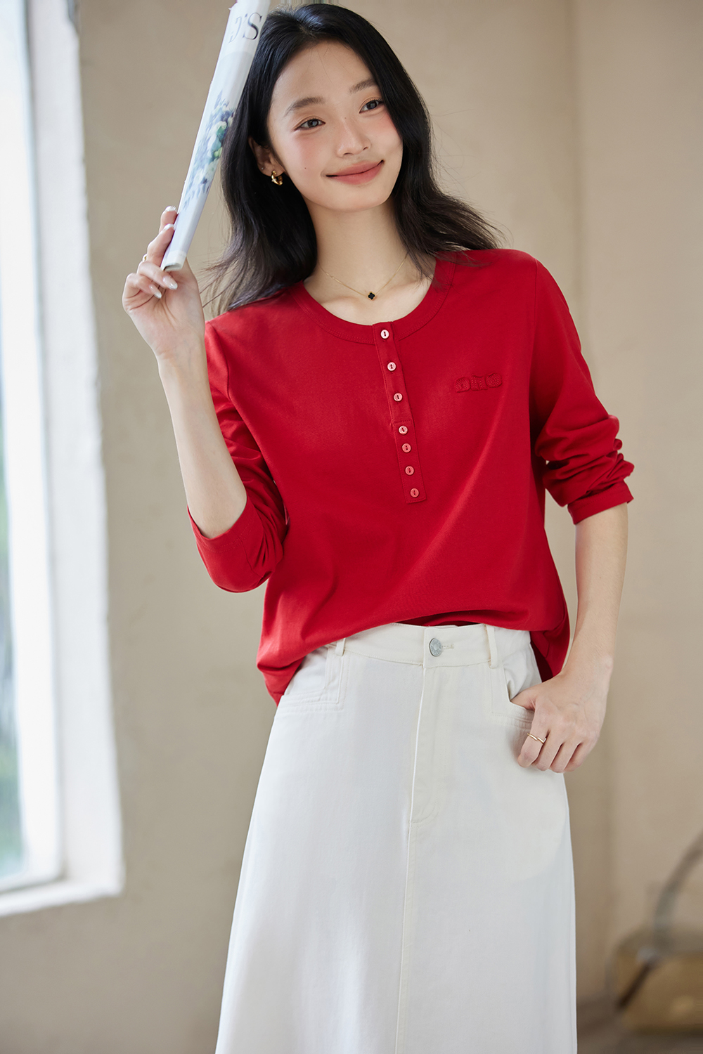 Letter Embroidery Long Sleeve T-Shirt-VIMLYSTORE