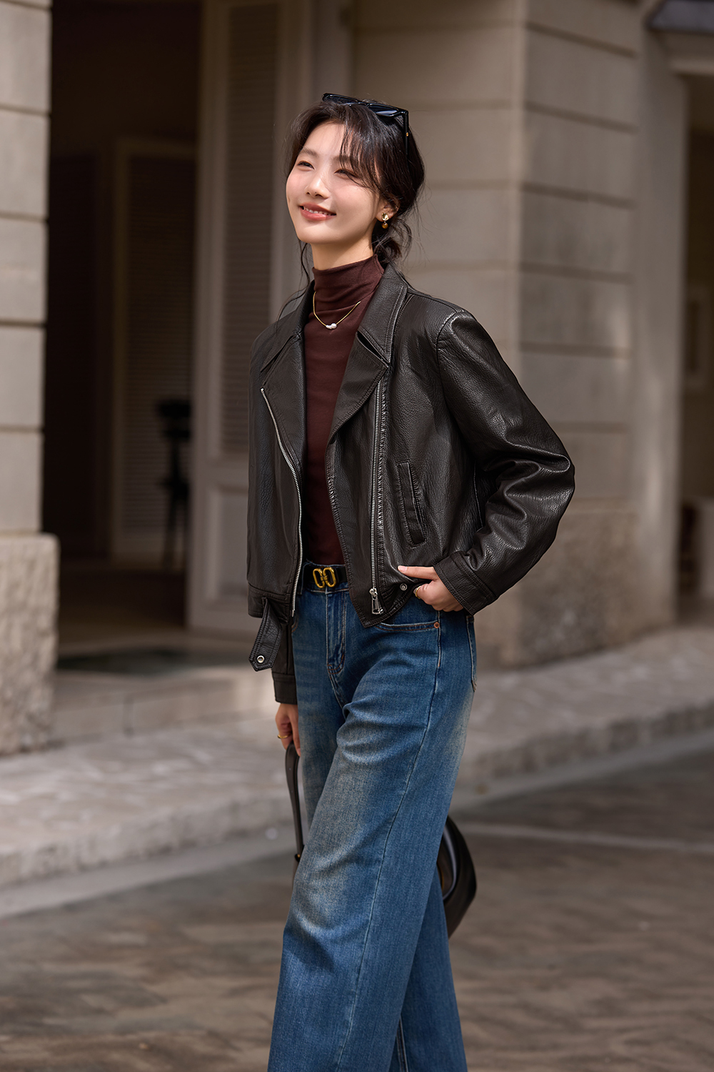 Biker Style Lapel Leather Jacket