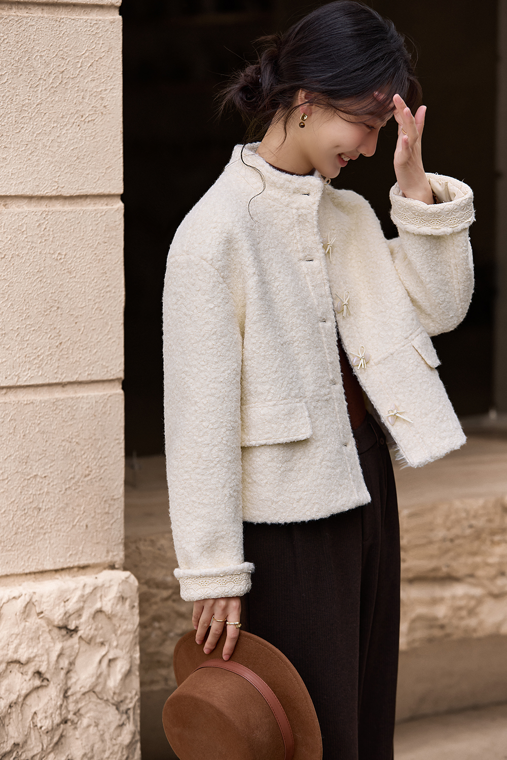 White Stand Collar Padded Coat