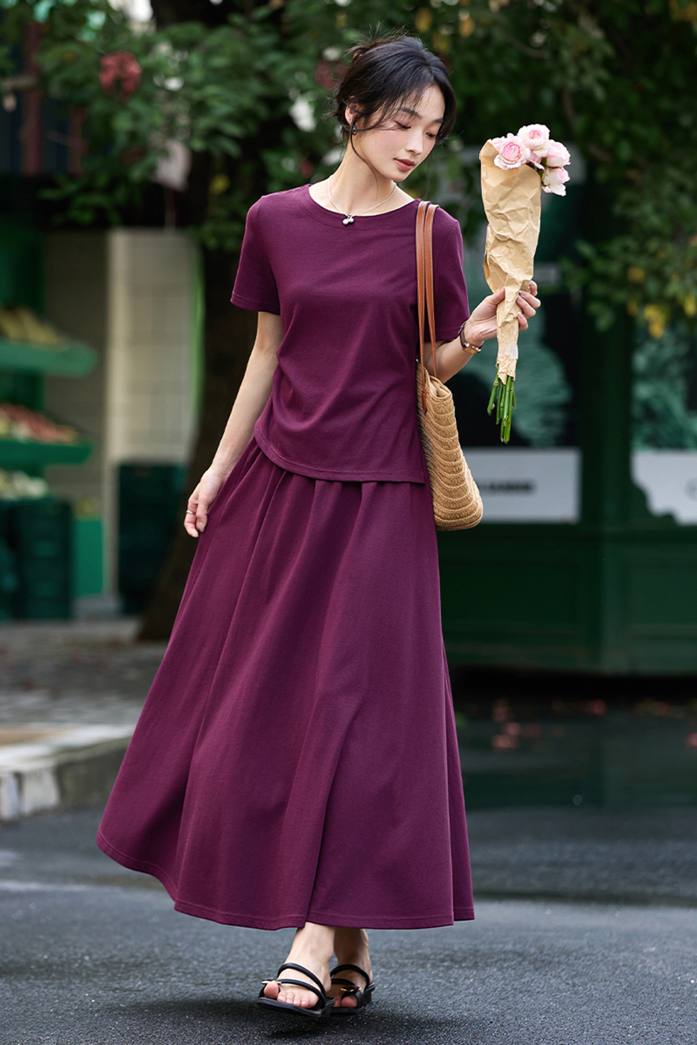 Irregular split Top and Long Swing Umbrella Skirt Casual Suit-VIMLYSTORE