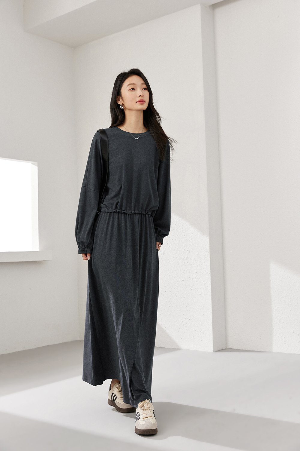 Charcoal Knit Top & A-Line Skirt Coordinated Set-VIMLYSTORE