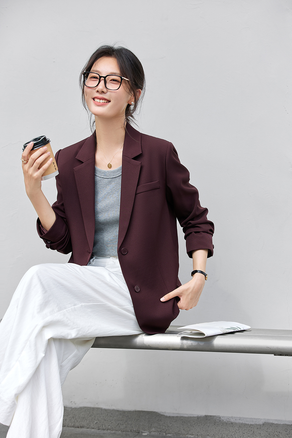 Red commuter suit jacket-VIMLYSTORE