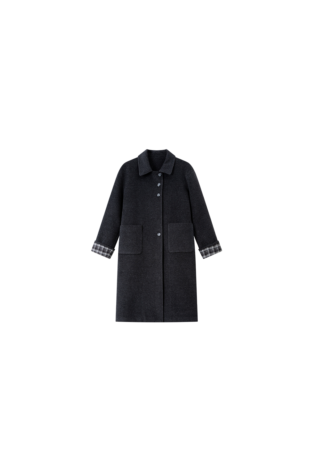 Grey Plaid Patchwork Woolen Coat