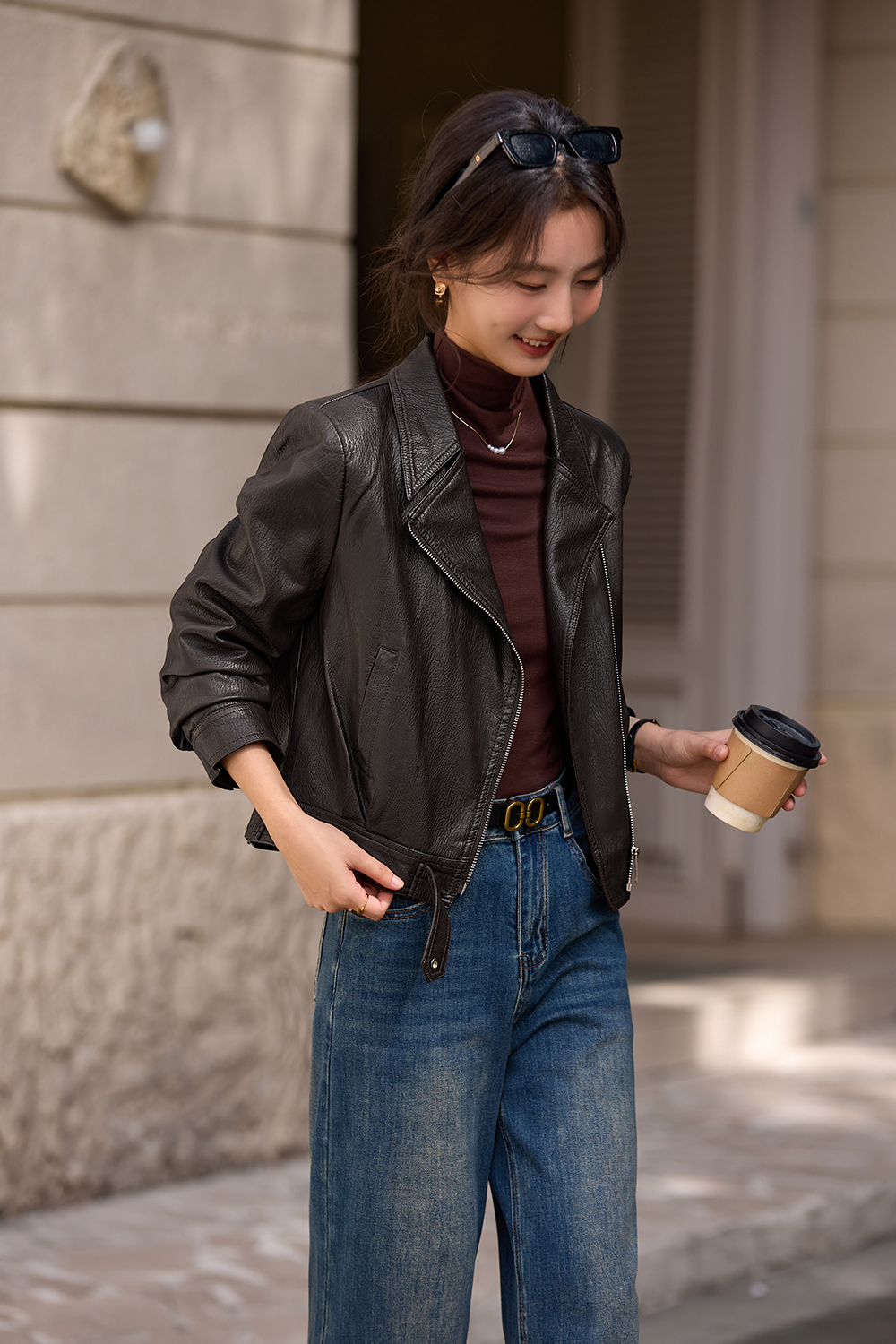 Biker Style Lapel Leather Jacket