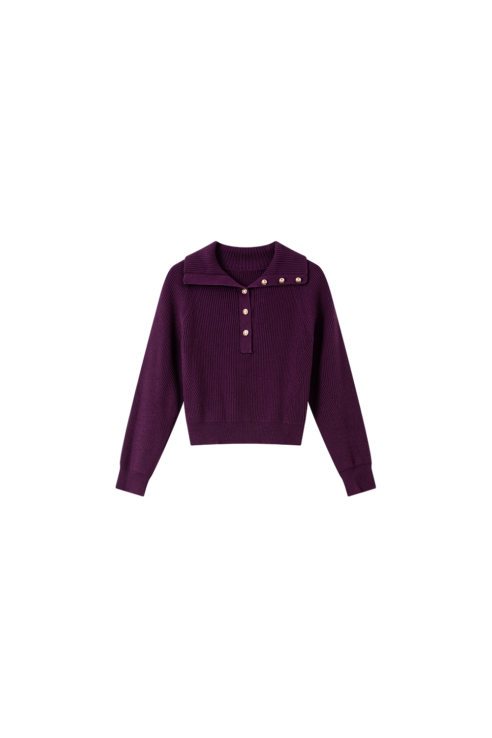 Plum Purple Lapel Knit Sweater