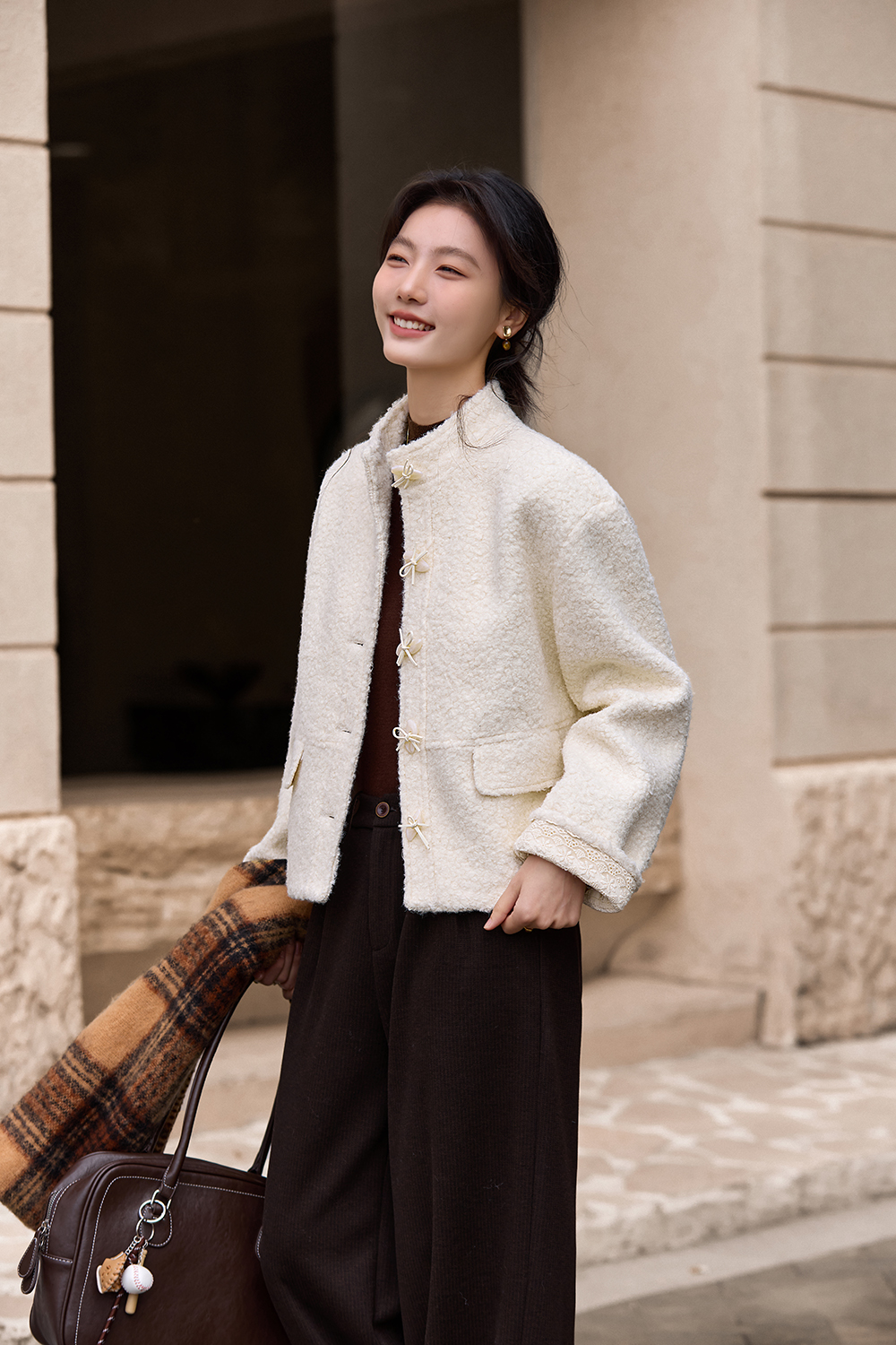 White Stand Collar Padded Coat