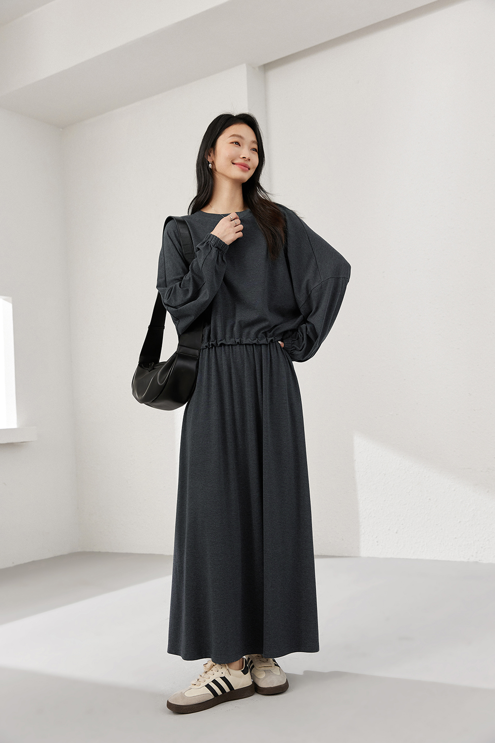 Charcoal Knit Top & A-Line Skirt Coordinated Set-VIMLYSTORE