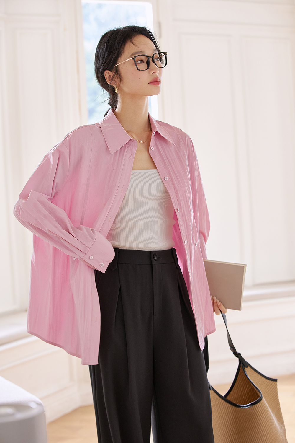 French-Inspired Dropped-Shoulder Oversized Shirt-VIMLYSTORE