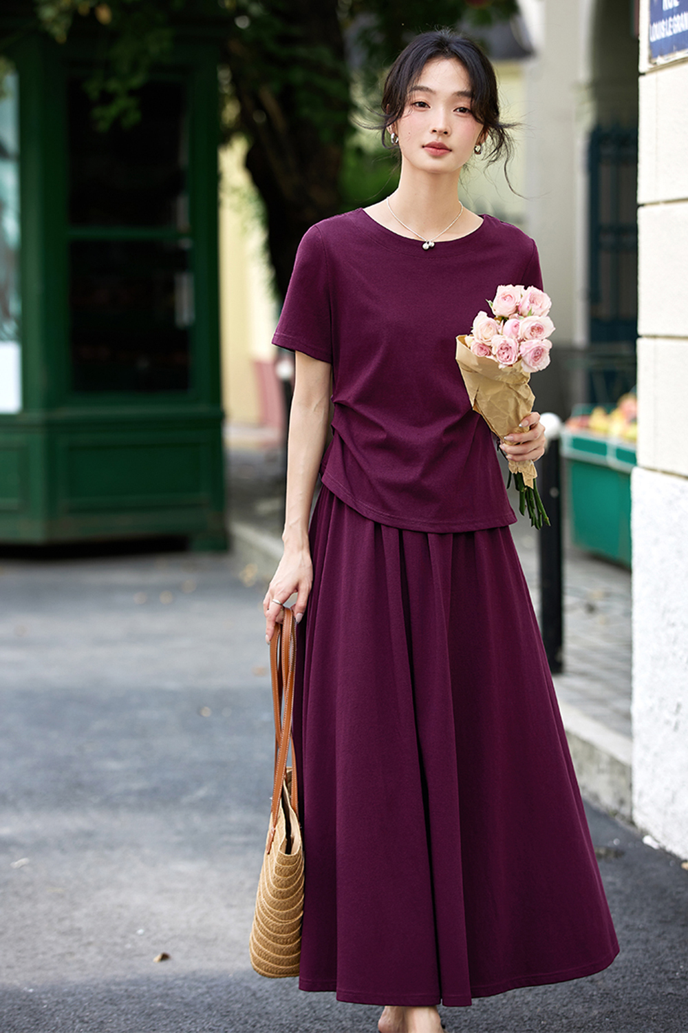 Irregular split Top and Long Swing Umbrella Skirt Casual Suit-VIMLYSTORE