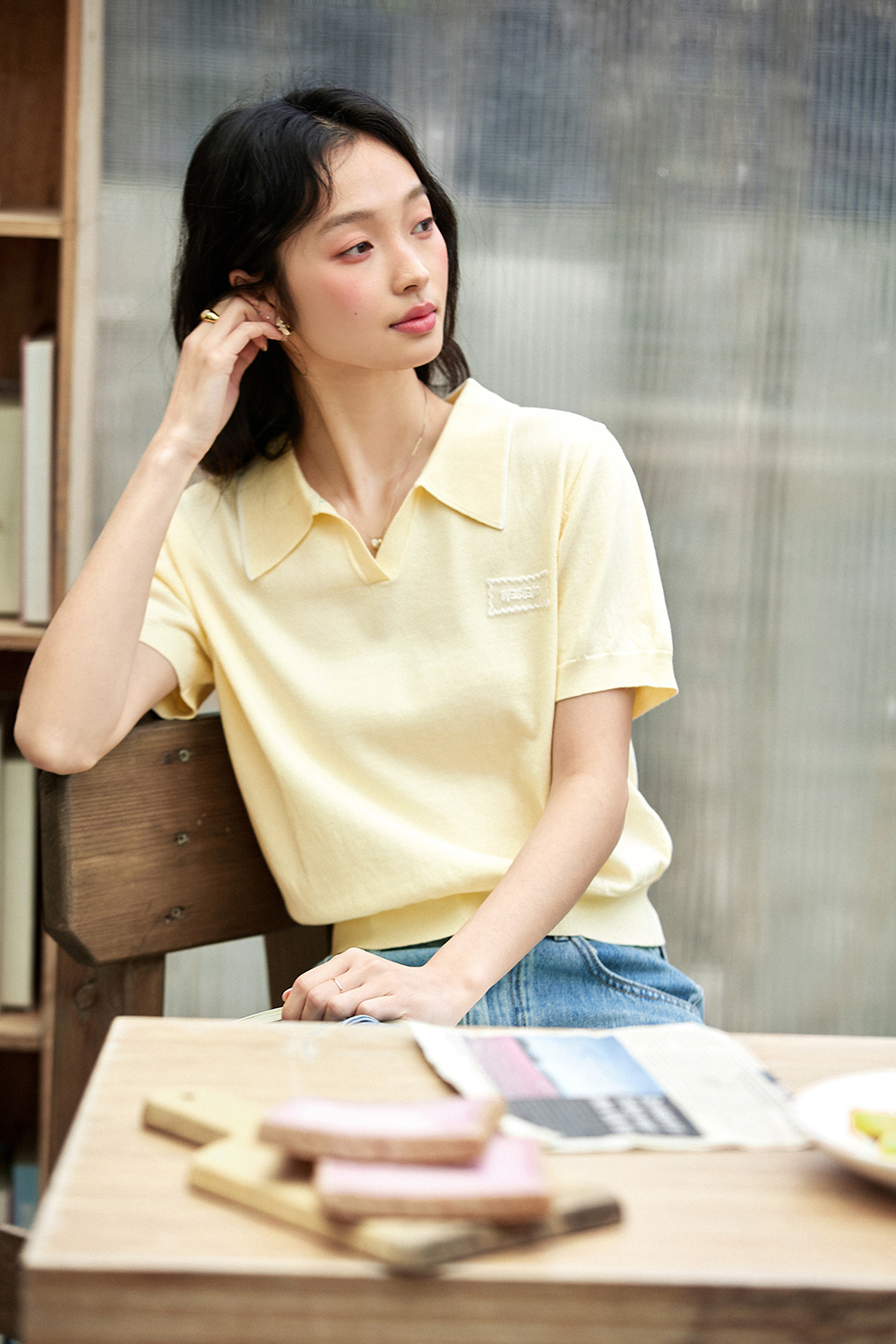 Lace-Trimmed Short-Sleeve Knit Top for Casual Chic-VIMLYSTORE