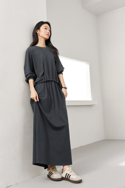 Charcoal Knit Top & A-Line Skirt Coordinated Set-VIMLYSTORE