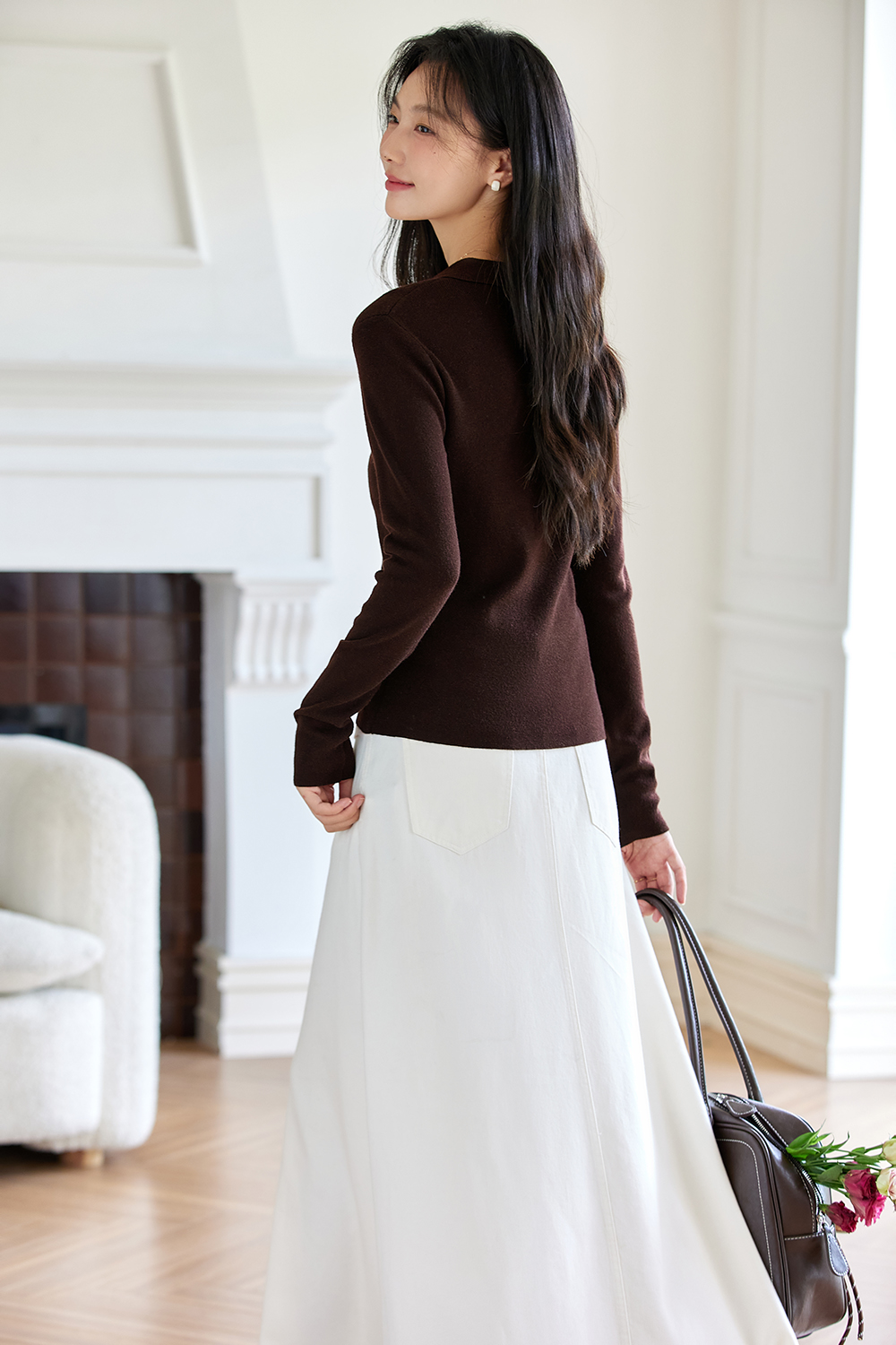 Faux Layered Polo-Neck Relaxed Knit-VIMLYSTORE